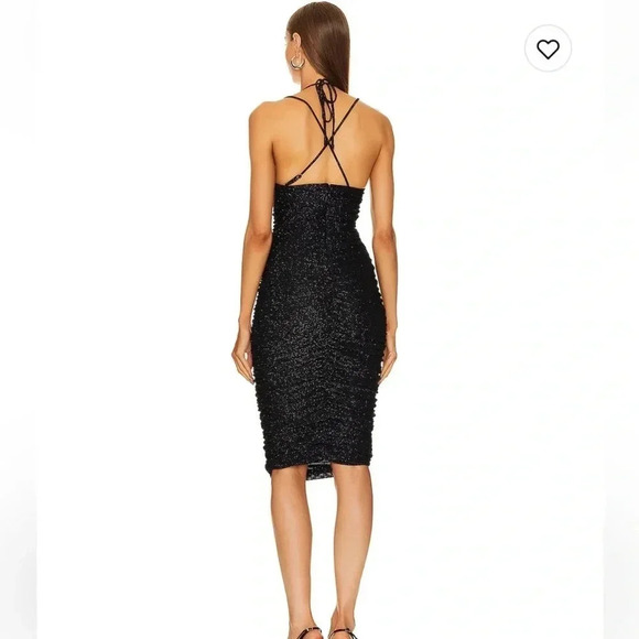 Revolve Michael Costello black Brigitte ruched metallic midi dress - Picture 3 of 14